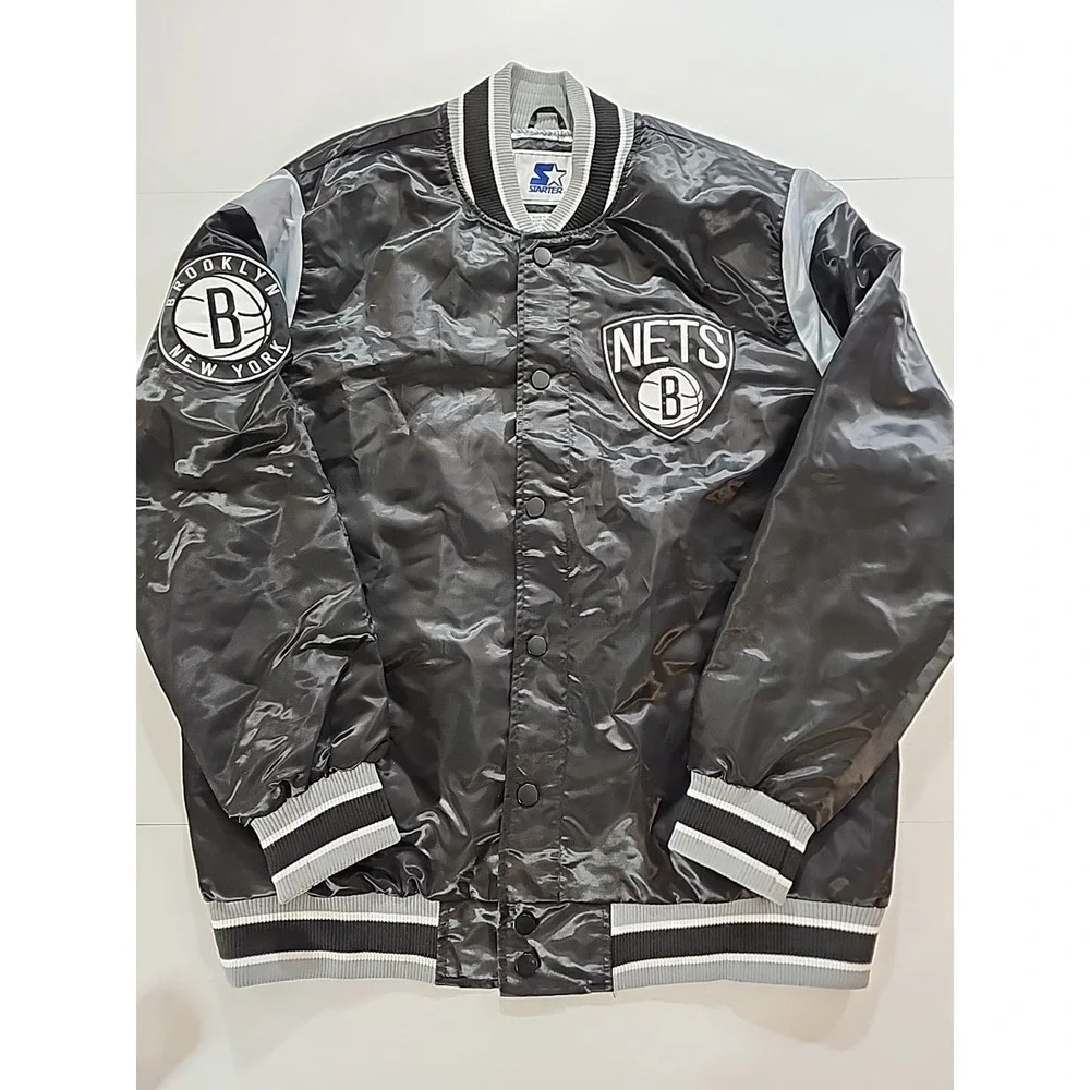 NBA‎ Starter Brooklyn Nets Team Satin Snap Up Jacket Mens 2XL